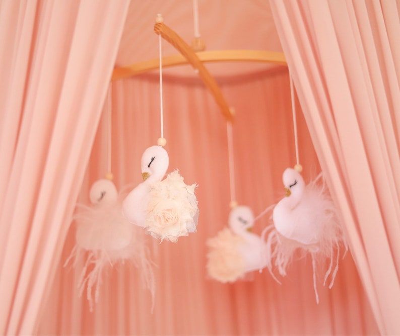 Swan Baby Nursery Mobile Baby girl mobile Swan nursery decor Crib mobile Cot mobile Baby girl nursery mobile Champagne & white image 9