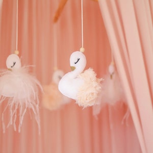 Swan Baby Nursery Mobile Baby girl mobile Swan nursery decor Crib mobile Cot mobile Baby girl nursery mobile Champagne & white image 8