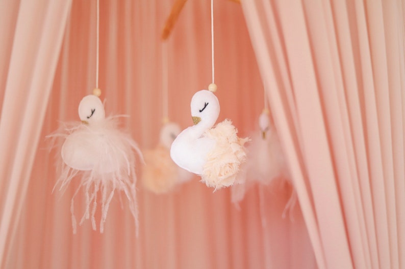 Swan Baby Nursery Mobile Baby girl mobile Swan nursery decor Crib mobile Cot mobile Baby girl nursery mobile Champagne & white image 8