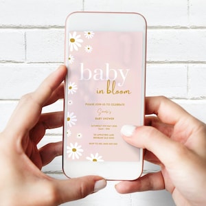 Invito digitale per baby shower, invito per bambini a tema Daisy, invito a una festa con margherite, invito per baby shower, invito a margherita, baby shower rosa