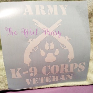 Army K9 Corp military decal sticker riles, canine paw, K-9, dogs, police