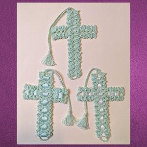 Mint Green handcrocheted cross bookmark for churches, baptisms, confirmations