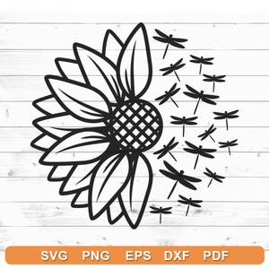 Sonnenblume Libelle SVG: Sommer Blumen Clipart (digitaler Download)