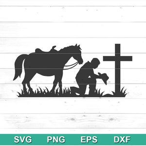 Cowboy knielend aan kruis SVG - bestanden voor Cricut, silhouet snijden bestanden (svg, png, eps, dxf)