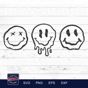 Melted Happy Face SVG: Groovy Retro Drip (Digital Download)