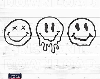 Melted Happy Face SVG: Groovy Retro Drip (Digital Download)