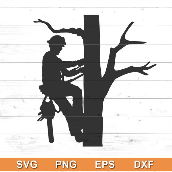 Boom Arborist SVG - Tree Services Svg, Tree Cutter Climbing Files voor Cricut, Silhouette - Tree Trimmer Cut Files (svg, png, eps, dxf)