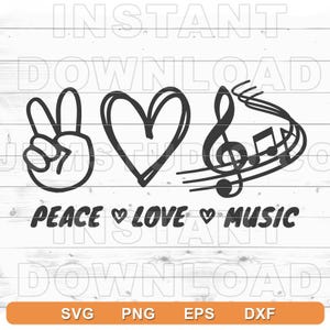 Paz, amor, música SVG - Música Svg, Nota musical Svg - Diseño para sudaderas, camisetas, Tumblr, sudaderas - Cricut DIY, Sublimación, Silueta