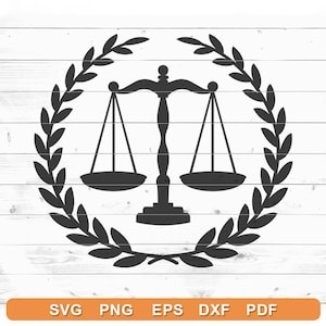 Attorney Lawyer Scales of Justice SVG - Laurel Wreath SVG File, Cricut DIY, Silhouette Cameo (svg, png, eps, dxf)