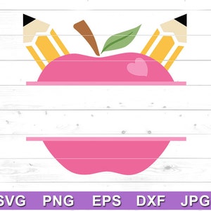 Split Apple with Pencils SVG - Apple svg, Teacher svg,  School tshirt svg, Back to school Monogram, Classroom Decor svg
