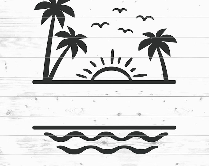 Palm Tree Split Frame SVG Cut File for Cricut, Silhouette, Ocean Waves ...