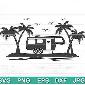Fifth Wheel RV Camper with Palm Trees SVG File - 5th wheel svg - Personal & Commercial use