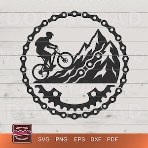 Mountainbiker SVG - Cykelkedja Logotyp Clipart - Cricut DIY, Silhouette Cameo, Utskrivbar