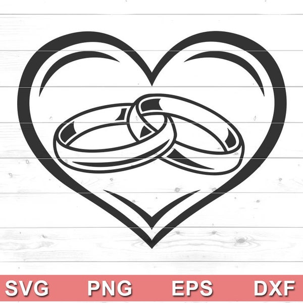 Wedding Rings Heart SVG - Love Marriage Jewellery Celebrate Engagement, Heart wedding logo (svg, png, eps, dxf)