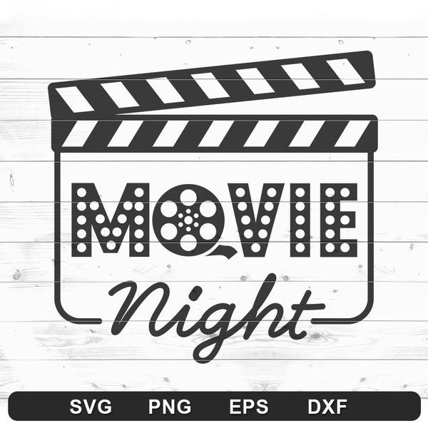 Movie Night SVG - Clapperboard SVG Clipart, Digital Cut File, Cricut silhouette (svg, png, eps, dxf)