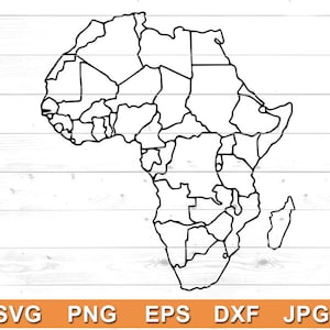 Mapa de África en formato SVG: archivos de mapas de África para Cricut, imágenes prediseñadas de contorno de África (svg, png, jpg, dxf, eps)
