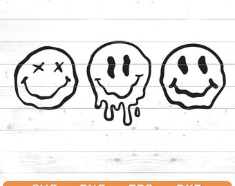 Melted Face SVG - Happy Face Drip, Retro, Good Vibes, Groovy, Face - Silhouette Cameo, Cricut DIY - Commercial Use