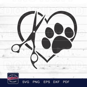 Dog Grooming Paw & Scissors SVG: Pet Groomer Vector Graphics (Digital Download)