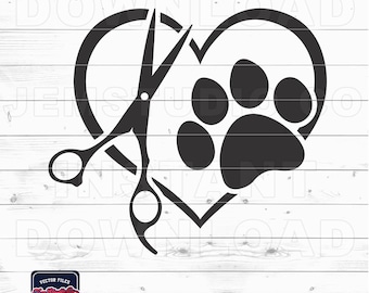 Dog Grooming Paw & Scissors SVG: Pet Groomer Vector Graphics (Digital Download)