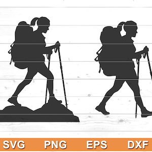 Female Hiker SVG - Woman Hiking svg, Camping svg - Cricut DIY, Silhouette Cameo (svg, png, eps, dxf)