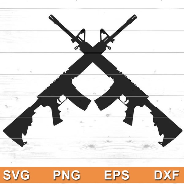 AR-15 Crossed SVG - Gun Silhouette, Ar-15 Vector Clipart, M-16 SVG, M-4 Svg, Gun Vector, Gun Cricut File, Weapon Svg, Crossed Guns