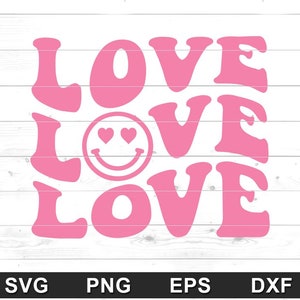 Love Love Love Svg Png - Valentine SVG, Retro Smiley Face - Design para moletom, camiseta, Tumblr, moletom | Cricut, Silhueta, Sublimação