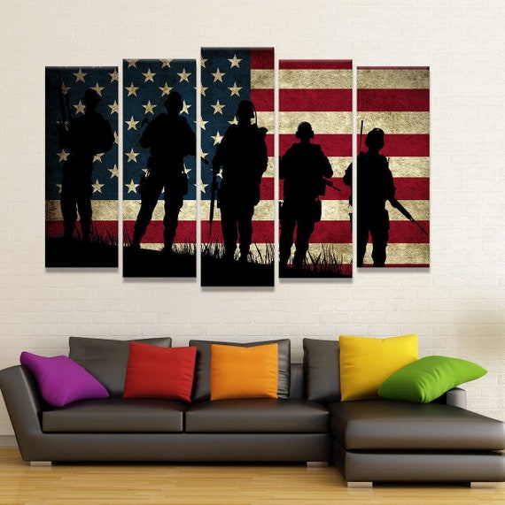 Us Flag Wall Art American Canvas Usa America Decor Premium Quality 5 Panel Hanging Set