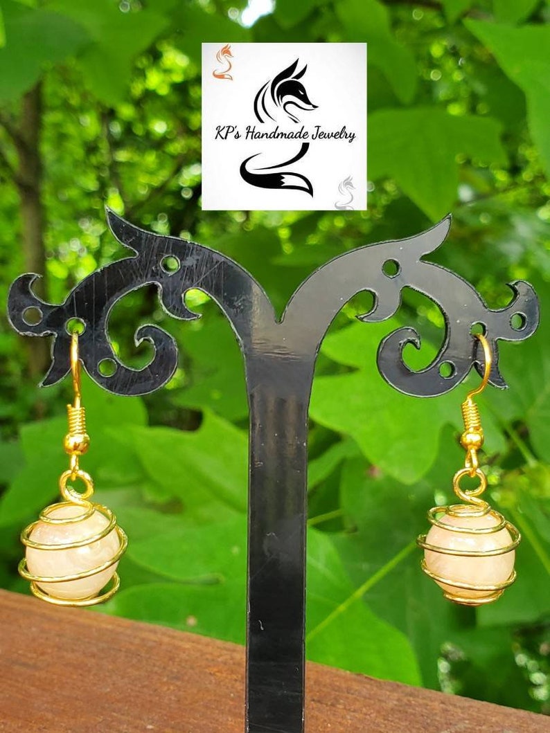Gold wrap stone bead earrings