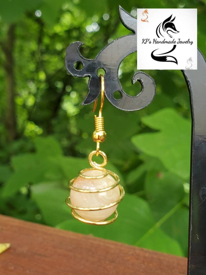Gold wrap stone bead earrings