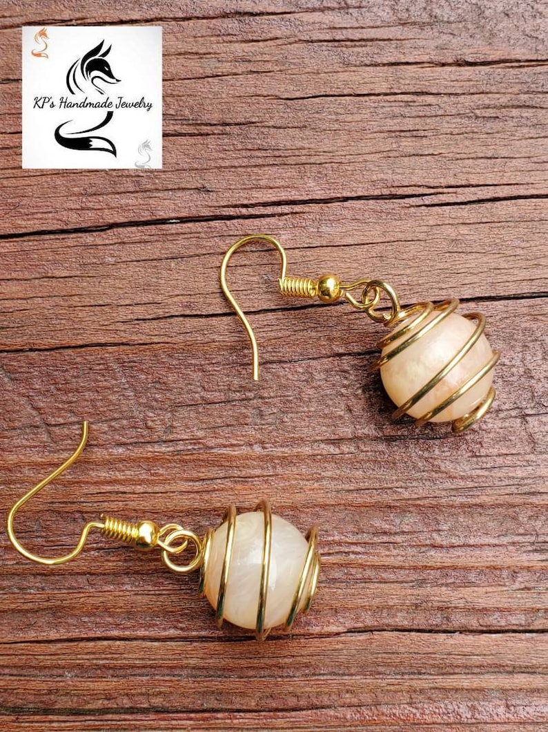 Gold wrap stone bead earrings
