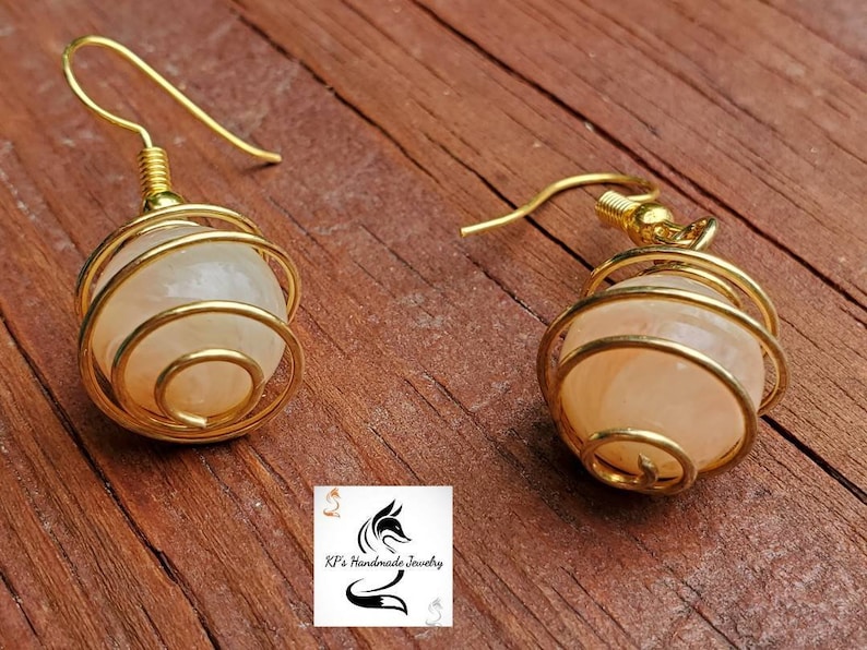 Gold wrap stone bead earrings