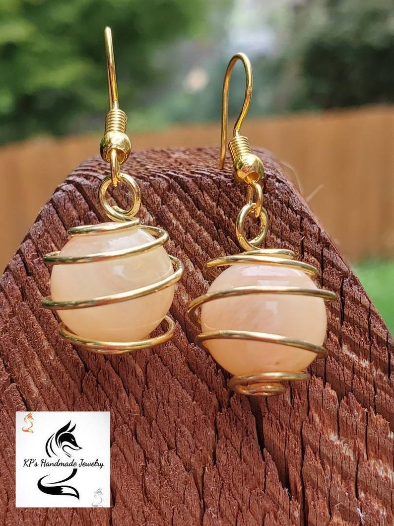 Gold wrap stone bead earrings