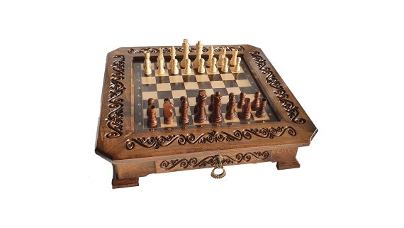 BACKGAMMON ORNAMENT  Armenian Wood Nardy chess carved HANDMADE BOARD SET GAME
