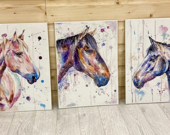 Horse - watercolour print - unicorns - horse trio - horse wall art - horse painting - horses gift