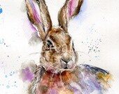 Hare, watercolour, print, picture, country, wildlife, gift