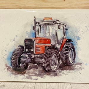 Tractor print, Massey Ferguson, watercolour, print, farmer gift, Red tractor, home decor, nursery, farmer