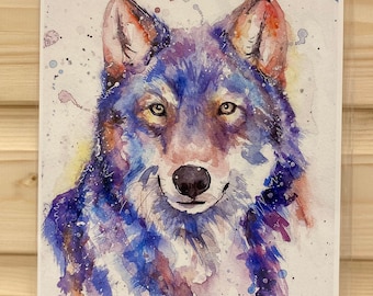 Wolf, watercolour, print, wolf picture, husky, wall art, home decor, colourful, gift idea, Halloween