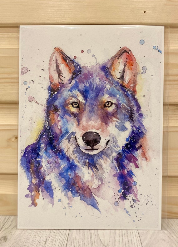Wolf, watercolour, print, wolf picture, husky, wall art, home decor, colourful, gift idea, Halloween