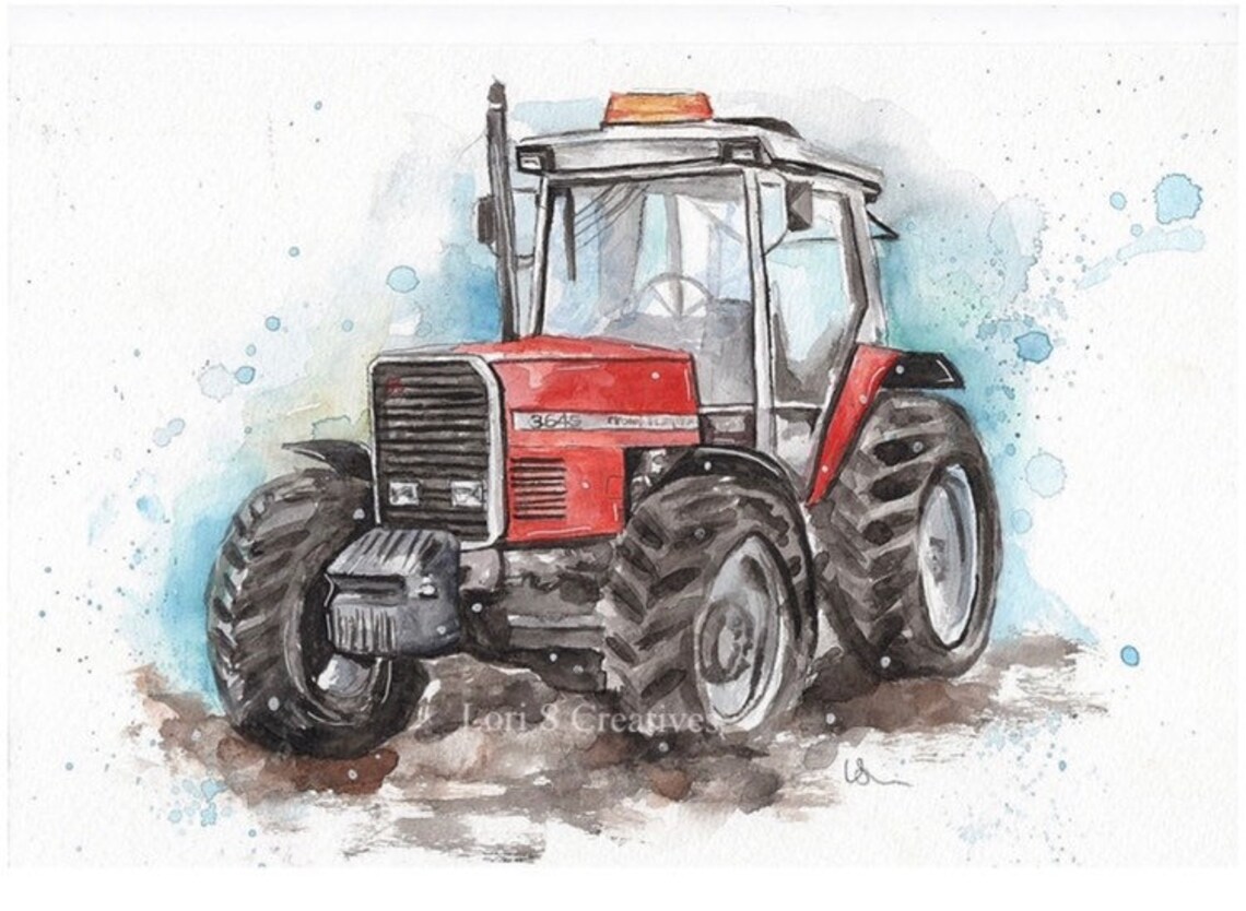 Tractor Print Massey Ferguson Watercolour Print Farmer Etsy UK