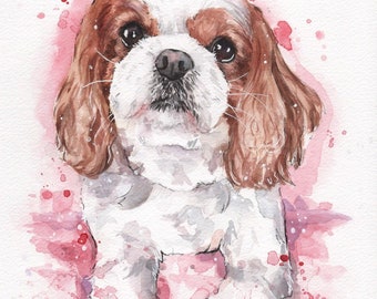 Cavalier King Charles Spaniel, Aquarell, Druck, Tierportrait, Wandkunst, Wohnkultur