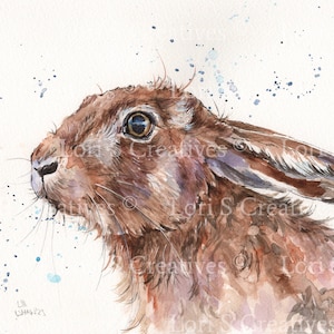 Hare picture, wild hare, hare print, country hare, gift