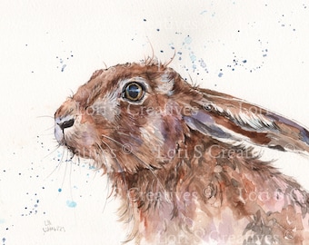 Hare, watercolour, print, picture, country, wildlife, gift
