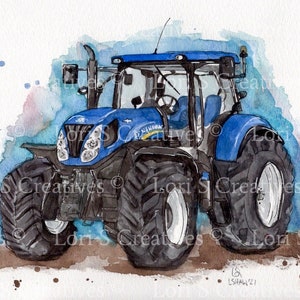 Blue new Holland tractor print, blue new Holland tractor gift, blue tractor, farming gift