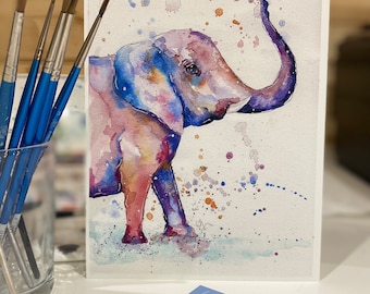 Colourful elephant picture, print, gift, wall art, home decor, safari animal