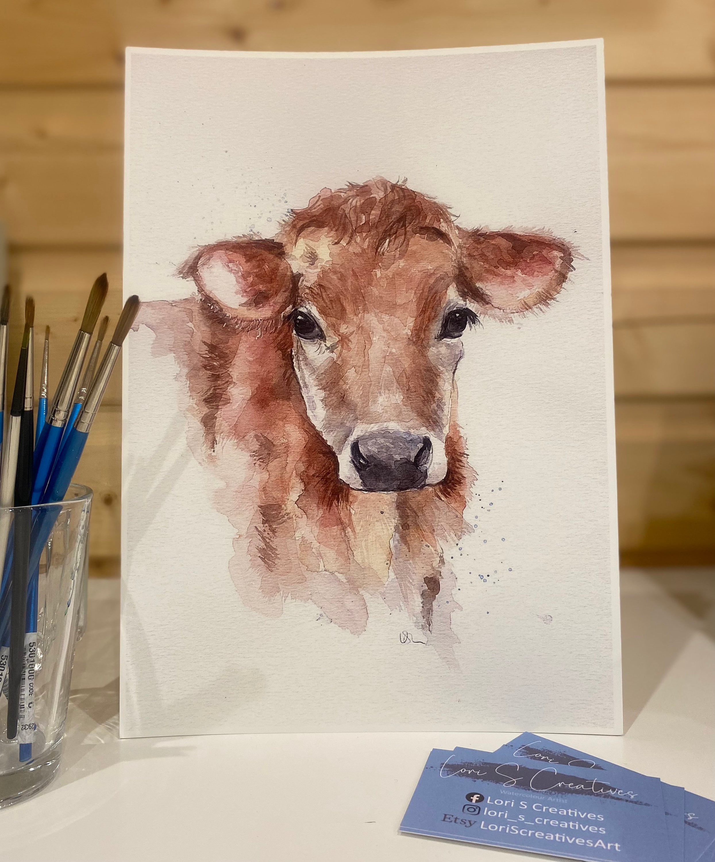 水彩壁絵 Watercolor *The Tender Calf Calf* 水彩壁絵 Watercolor *The Tender Calf Calf* 水彩壁絵