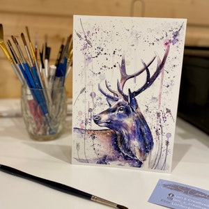 stag art work, stag print, deer print, watercolour picture, home decor, wall art, gift