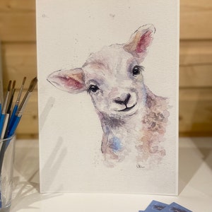 Lam, afdruk, aquarelfoto, kinderdagverblijf, baby, babycadeau, kinderkunst, babyshower, woondecoratie