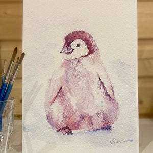 Penguin watercolour print, pink penguin, baby girl gift, baby shower gift, penguin lover