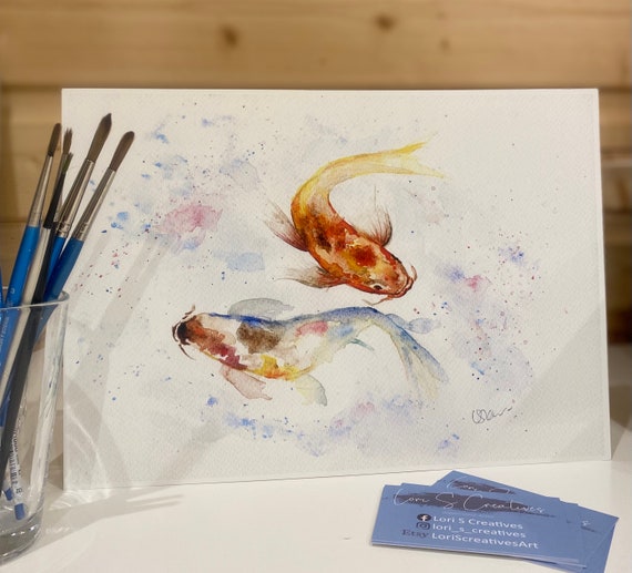 Koi Karpfen, orientalischer Karpfen, Fisch, viel Glück, Aquarell Druck, Bild,  Wandkunst