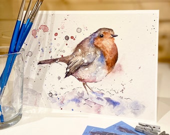 Robin watercolour print, robin red breast, picture, gift, letterbox gift